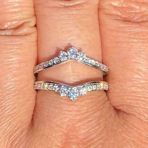 Ring Enhancer, Ring Guard Round Cut Moissanite Diamond Band Ring For Women, Wedding Anniversary Gift, Christmas Gift, 14K White Gold Ring