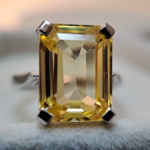 Emerald Cut Citrine Ring: 925 Sterling Silver Engagement Cocktail Ring
