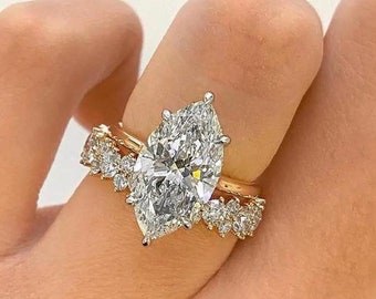 4 CT Marquise Cut Moissanite Wedding Ring Set 14K Gold Hidden Halo Ring Set Matching Band for Bridal Ring Set Statement ring Bridesmaid Gift