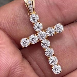 14K Gold Moissanite Cross Necklace: Handmade Gold Pendant