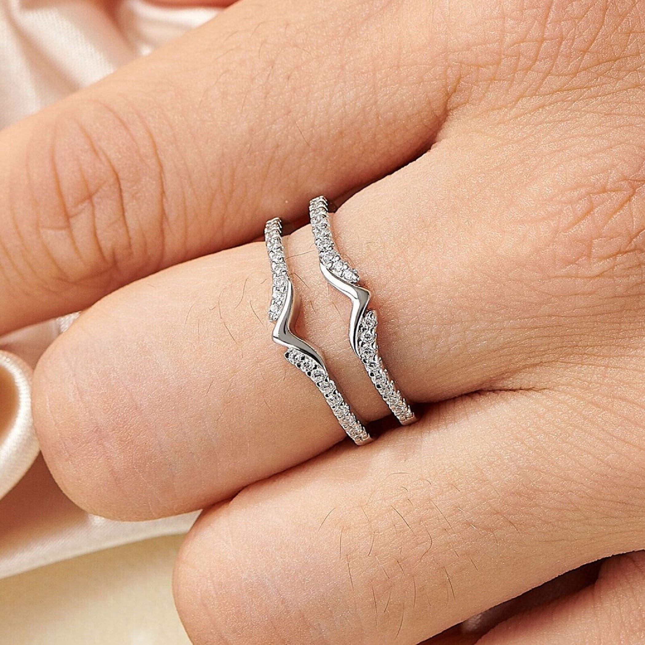 Lab Diamond V Shape Ring Enhancer: Curved Wedding Band