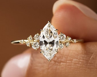 Marquise Moissanite Cluster Ring: 18K Gold Anniversary Ring