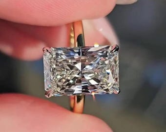 5 CT Radiant Moissanite Engagement Ring: 14k Gold Solitaire Promise Ring