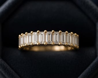 1CT Baguette Moissanite Band: 14k Gold Minimalist Anniversary Ring