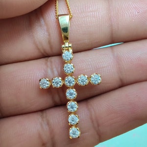 14k Rose Gold Holy Cross Pendant Necklace: Moissanite Diamond Locket