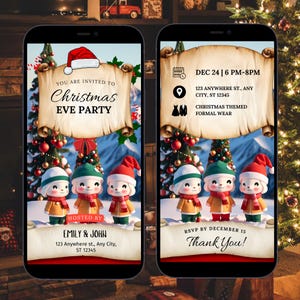 Editable Christmas Invitation Template-Bunny, Editable Holiday Party Invite | Digital Canva Template, Digital Christmas Celebration Template