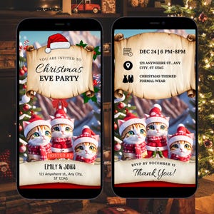 Editable Christmas Invitation Template-Cat, Editable Holiday Party Invite | Digital Canva Template, Digital Christmas Celebration Template