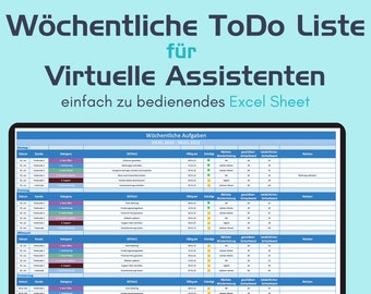 Weekly ToDo List for Virtual Assistants | Excel Table | Virtual assistance | Freelancer