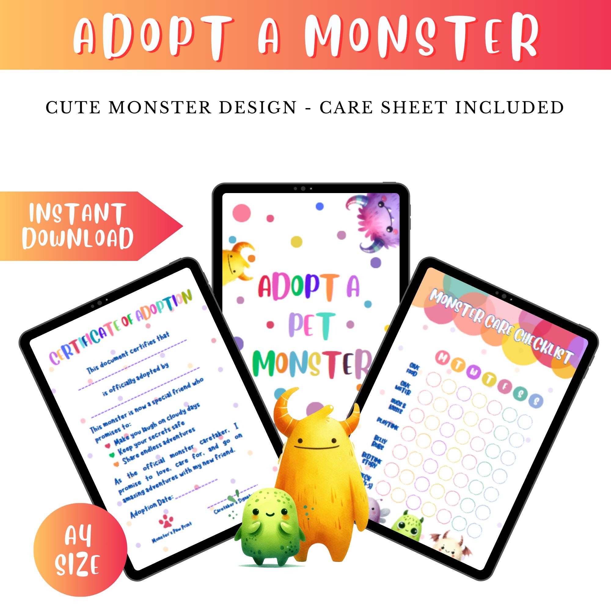 Adopt a Monster Certificate | Monster Care Sheet | Monster Coloring ...