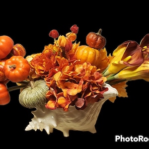 Ceramic Shell Centerpiece Vase Mix Arrangement Outumn Faux Flowers Bouquet