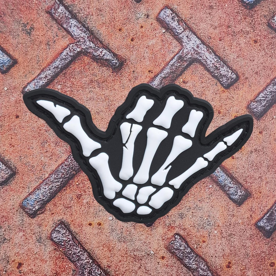 Glow in the Dark Shaka Skeleton Hand Patch - Hang Loose Bone Style (2x3 ...