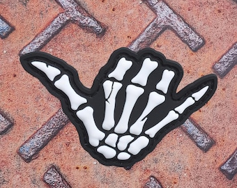 Glow in the Dark Shaka Skeleton Hand Patch - Hang Loose Bone Style (2x3 inch)