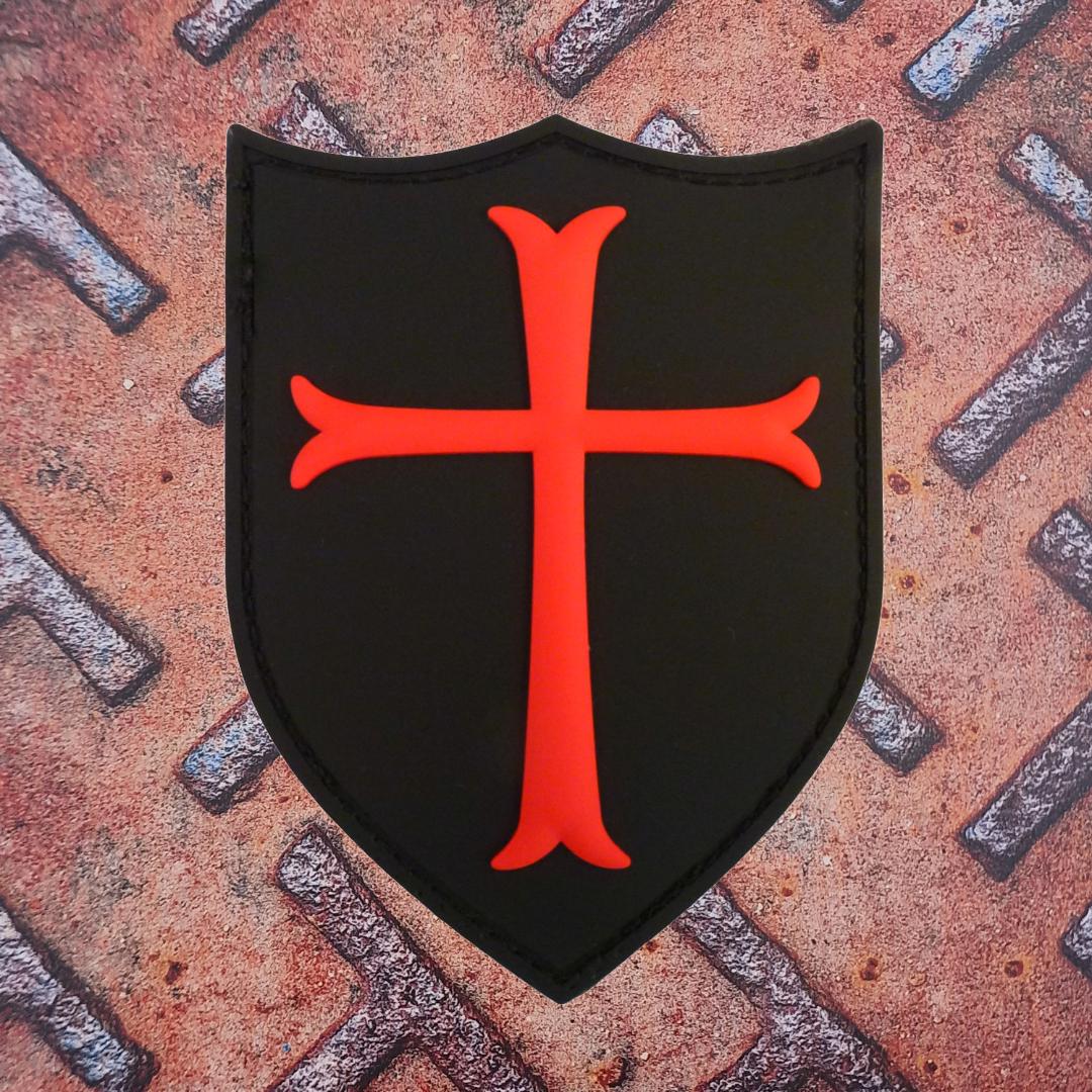 Knight Templar Crusader Cross - Patch Morale In PVC Soft 3D, 7,5x10 Cm, Con Retro A Strappo (Hook), Grigio - 4