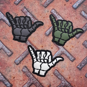 Shaka Hang Loose Gesture Hand Skeleton Bones Rubber Patch
