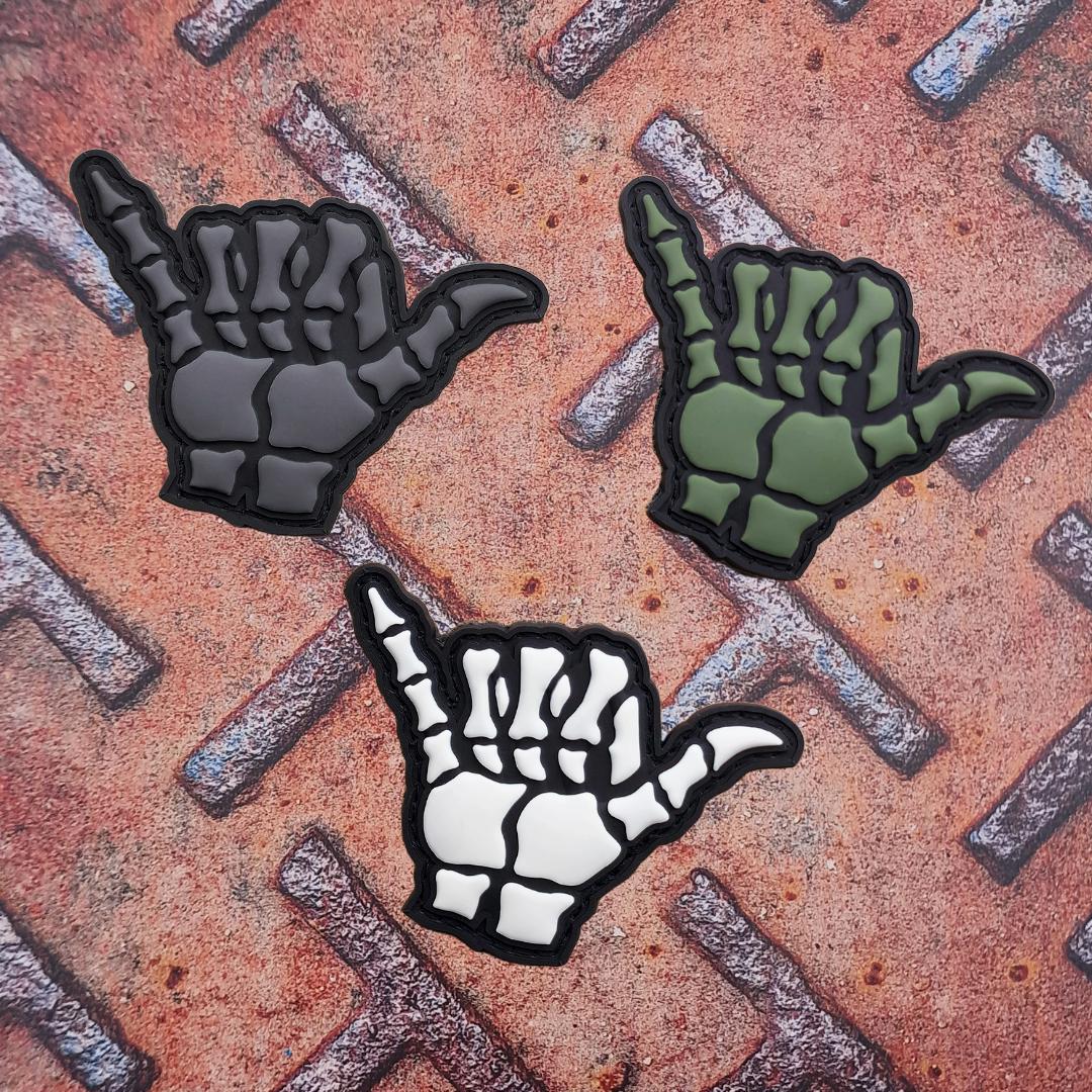 Shaka Hang Loose Gesture Hand Skeleton Bones Rubber Patch