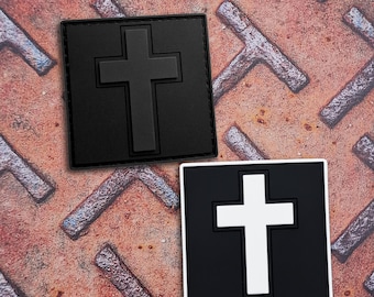 Christian Crucifix PVC Morale Patch 2x2" Blackout Subdued Hook & Loop