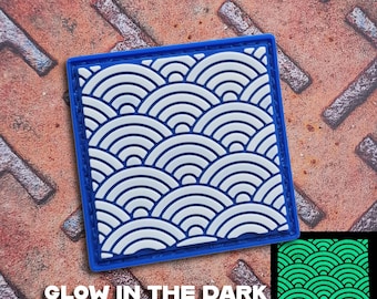 Seigaiha Wave PVC Patch Japanese Ocean Glow in the Dark Hook & Loop