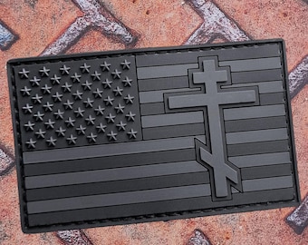 Ortodisch christliches Drei-Balken-Kreuz Jesus Christus Blackout PVC Moral Patch
