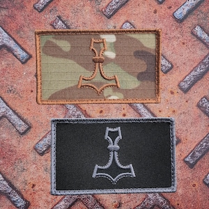 Mjölnir Thors Hammer Aufnäher - Blackout Subdued Nordisches Wikinger Symbol 5x8 cm Hakenaufnäher