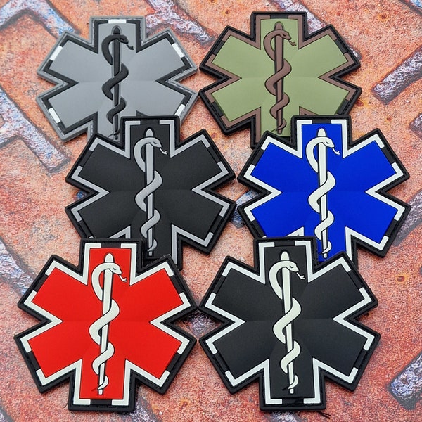 Red Medical Cross Star of Life EMS Rubber Patch