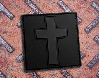 Christian Crucifix PVC Morale Patch 2x2" Blackout Subdued Hook & Loop