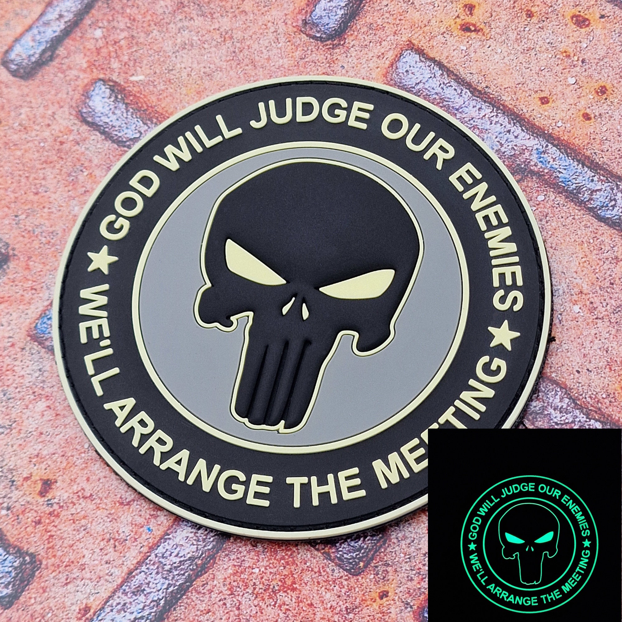 Patch PVC Punisher "Dieu Jugera Nos Ennemis" DEVGRU – Morale Tactique Noir Subdued