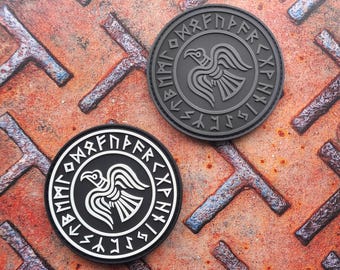 Rare Norse Viking Raven Runes Odin God of War Rubber Patch