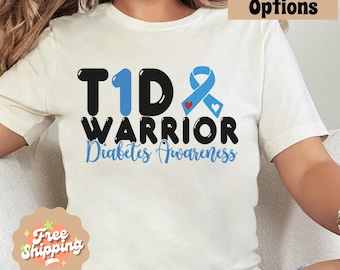 T1D Warrior Shirt: Diabetes Awareness Blue Ribbon Tee
