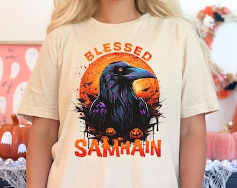 Blessed Samhain Tshirt, Pagan Holiday Shirt, Wheel of the Year, Wiccan Sabbat Tee,  Witches New Year, Harvest Festival, Seasonal Witch Tee