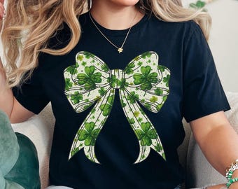 Coquette St Patrick's Day Bow Shirt, St Patrick's Day Shirt, Lucky Shamrock Shirt, St Patricks Gift, St Patty's Shirt, Irish Bow Shirts