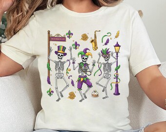 Mardi Gras Skeleton Shirt, Fat Tuesday Shirt, Dancing Skeleton Shirt, Louisiana Shirt, Skeleton Mardi Gras T-shirt, New Orleans Carnival Tee