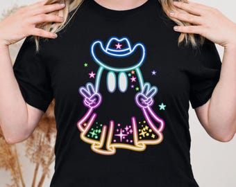 Neon Cowboy Ghost Halloween T-Shirt: Trendy Unisex Tee