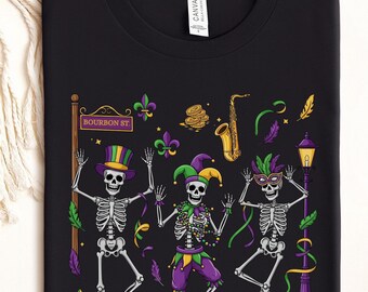 Mardi Gras Skeleton Shirt, Fat Tuesday Shirt, Dancing Skeleton Shirt, Louisiana Shirt, Skeleton Mardi Gras T-shirt, New Orleans Carnival Tee