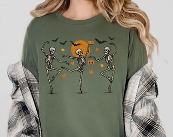 Dancing Skeletons Halloween Shirt, Womens Halloween, Halloween Shirt, Halloween Costume, Pumpkin Shirt, Retro Halloween Shirt, Spooky Season
