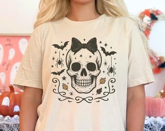 Coquette Halloween Skull Bow Shirt: Retro Skeleton Tee