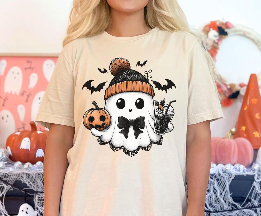 Women's Halloween Ghost Shirt - Funny Spooky Season Short Sleeve Tee For Fall Holiday