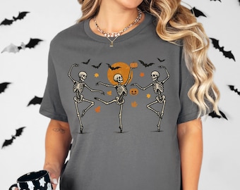 Dancing Skeletons Halloween Shirt: Retro Spooky Season Tee