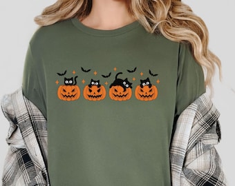 Halloween Cat Shirt, Cute Halloween Black Cats Tshirt, Black Cats Pumpkin Shirt, Cute Girly Halloween Gift, Trendy Cat Lovers Gift