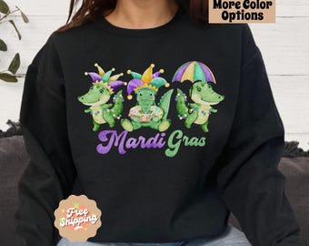 Mardi Gras Alligator Sweatshirt, Dancing Alligator Crewneck, Mardi Gras Carnival Sweater, Carnival Lover Gifts, Fat Tuesday Sweatshirt