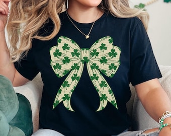 Coquette St Patrick's Day Bow Shirt, St Patrick's Day Shirt, Lucky Shamrock Shirt, St Patricks Gift, St Patty's Shirt, Irish Bow Shirts