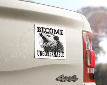 Become Ungovernable Bumper Sticker or Car Magnet, Vintage Angry Opossum, Anarchy Sticker, Angry Possum Meme, Leftist Gift, Resistance Magnet
