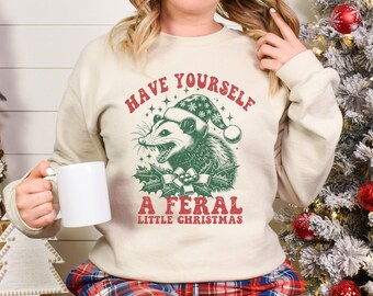 Feral Little Christmas Crewneck: Funny Possum Xmas Sweater