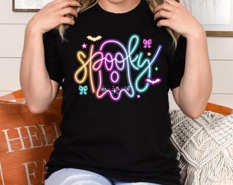 Neon Ghost Halloween T-shirt: Spooky Season Tee