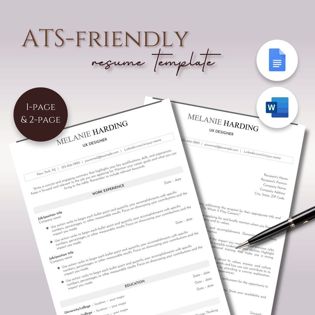 ATS Friendly Resume Template, Google Docs Resume Template, Resume ...