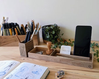 Wooden desk organizer storage accessory for office