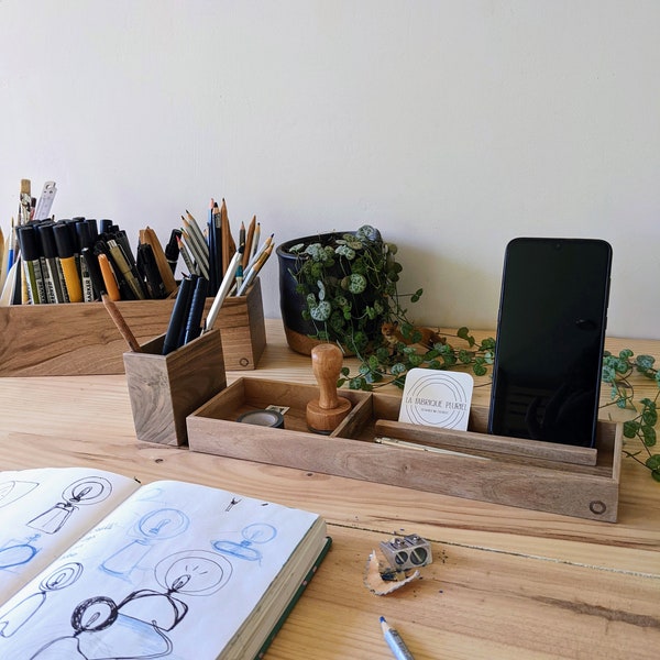 Organisateur de bureau en bois accessoire de rangement pour bureau