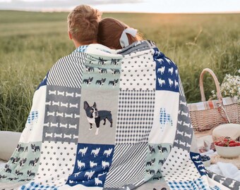 Boston Terrier French Bulldog Blanket - Adorable Frenchie Design, Lightweight Flannel Fleece - 60 x 80 inches