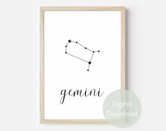 Gemini Constellation Line Art Print | Gemini Print | Constellation Line Art Print | Zodiac Line Art | Zodiac Print | Astrology Print