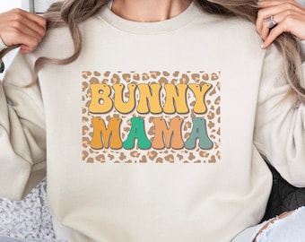 Sweat-shirt imprimé léopard « Maman Lapin de Pâques » - Tenue de Pâques pour femme