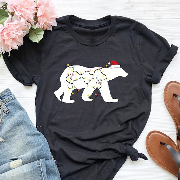 Christmas Polar Bear Lights Shirt, Funny Christmas Shirt, Christmas Shirt, Christmas Gift Shirt, Christmas Gift For Her,Christmas Family Tee